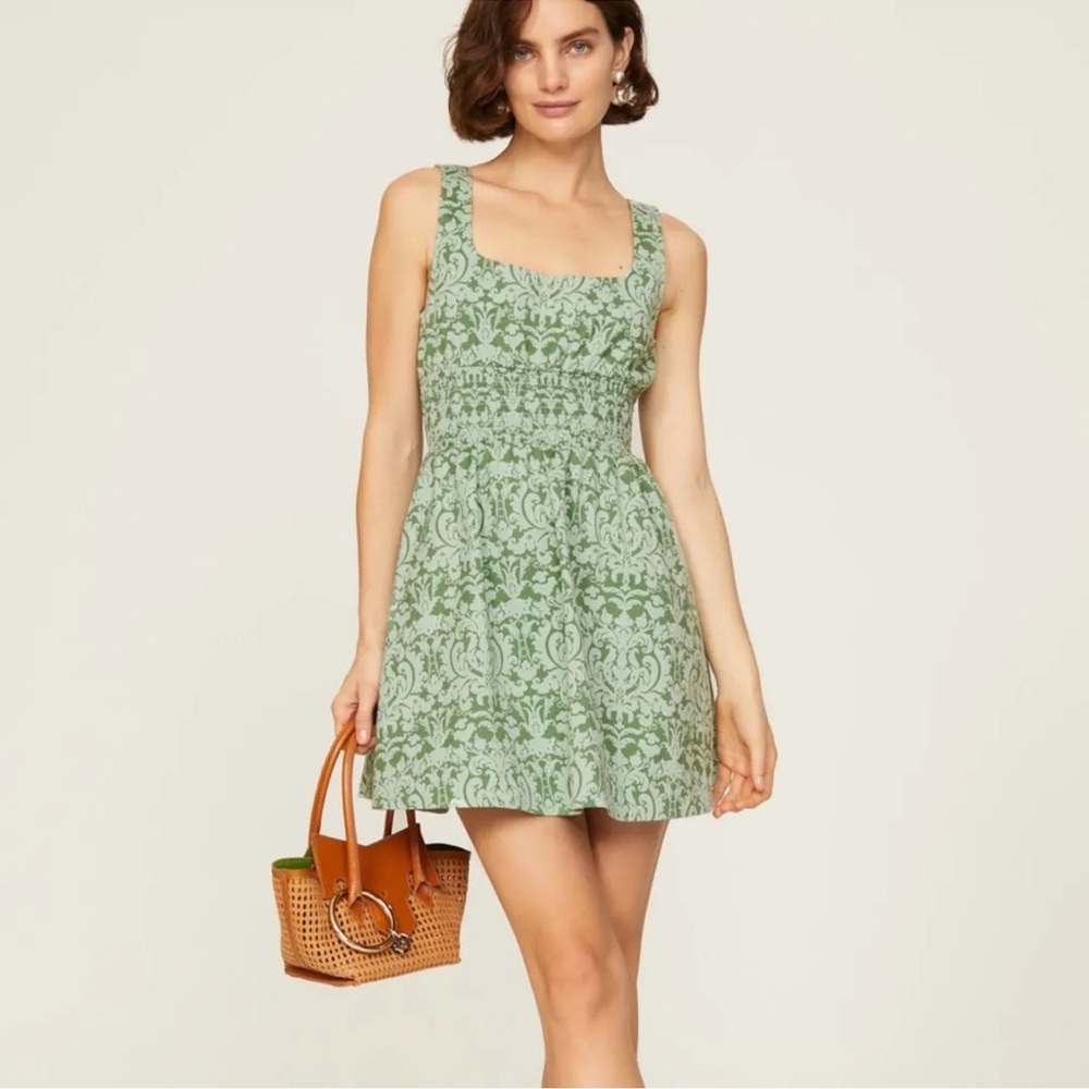 Hill House Cher Green Jacquard Patterned Sleeveless Mini Dress size XS